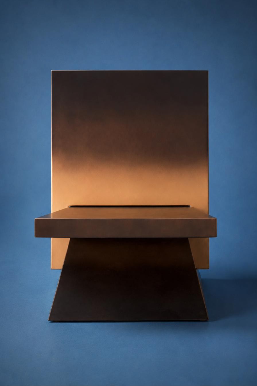 Brutalist Chair — alternate angle showing metallic ombre finish