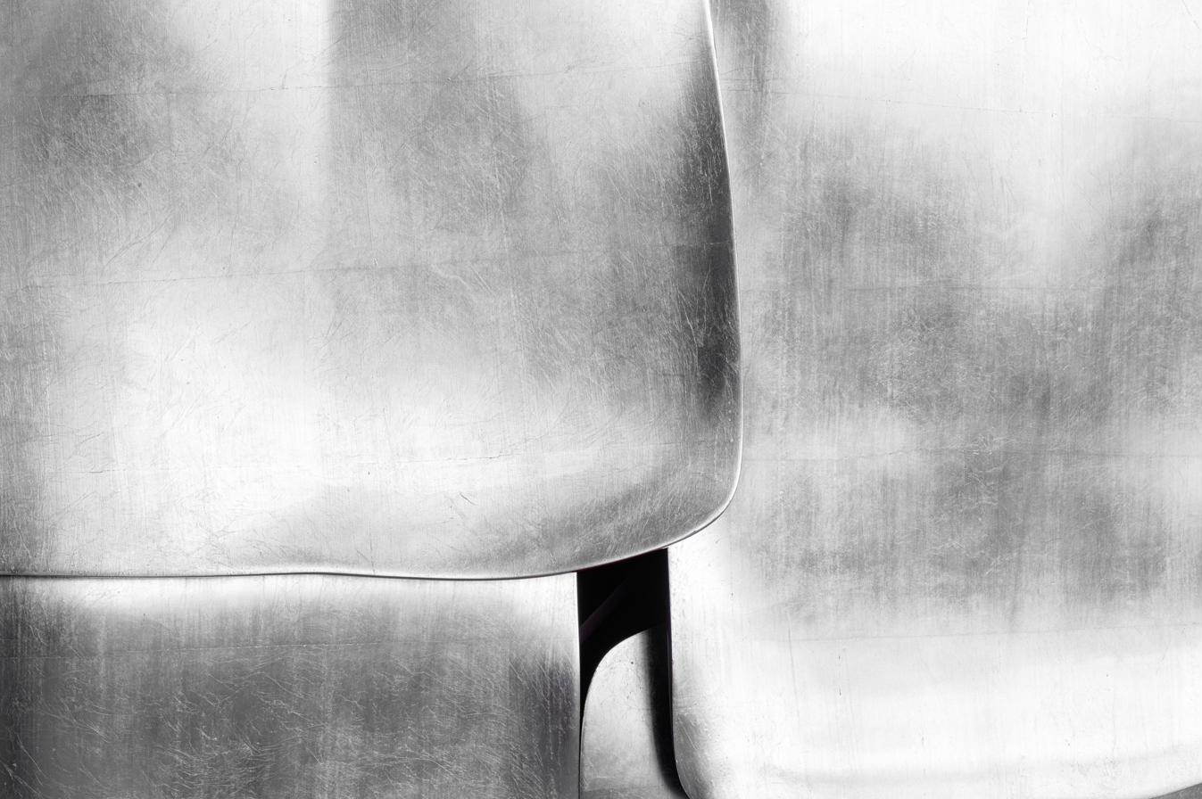 Silver Leaf Cabinet — surface detail of hand-applied silver leaf
