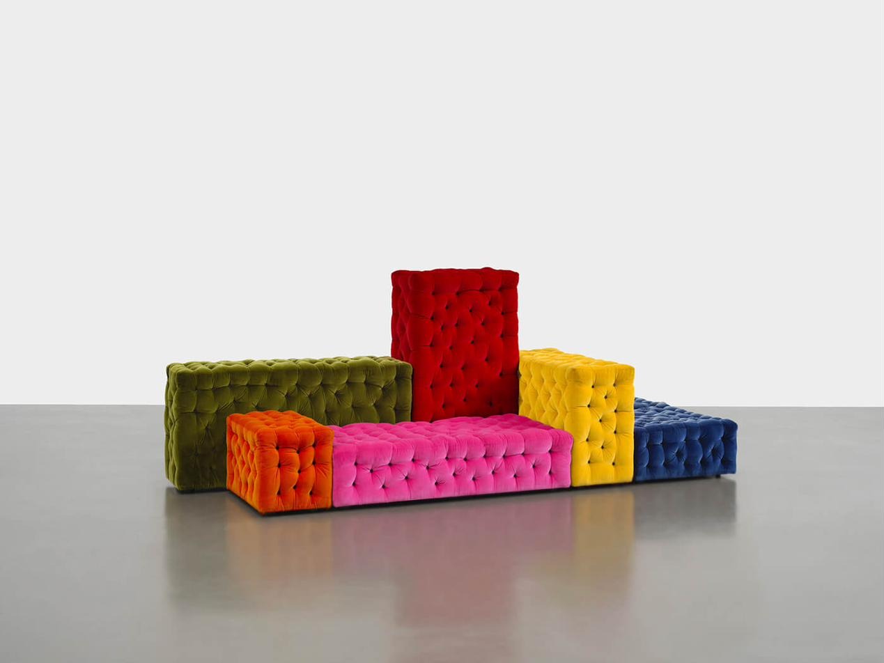 Meritalia La Michetta — modular tufted seating by Gaetano Pesce, in jewel tones