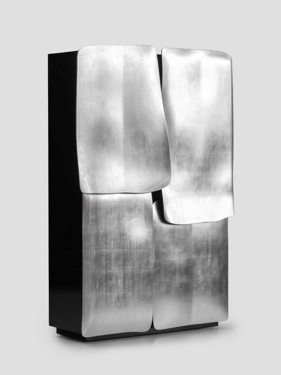 Edition 02 silver-leaf cabinet — sculptural form, India Design 2026